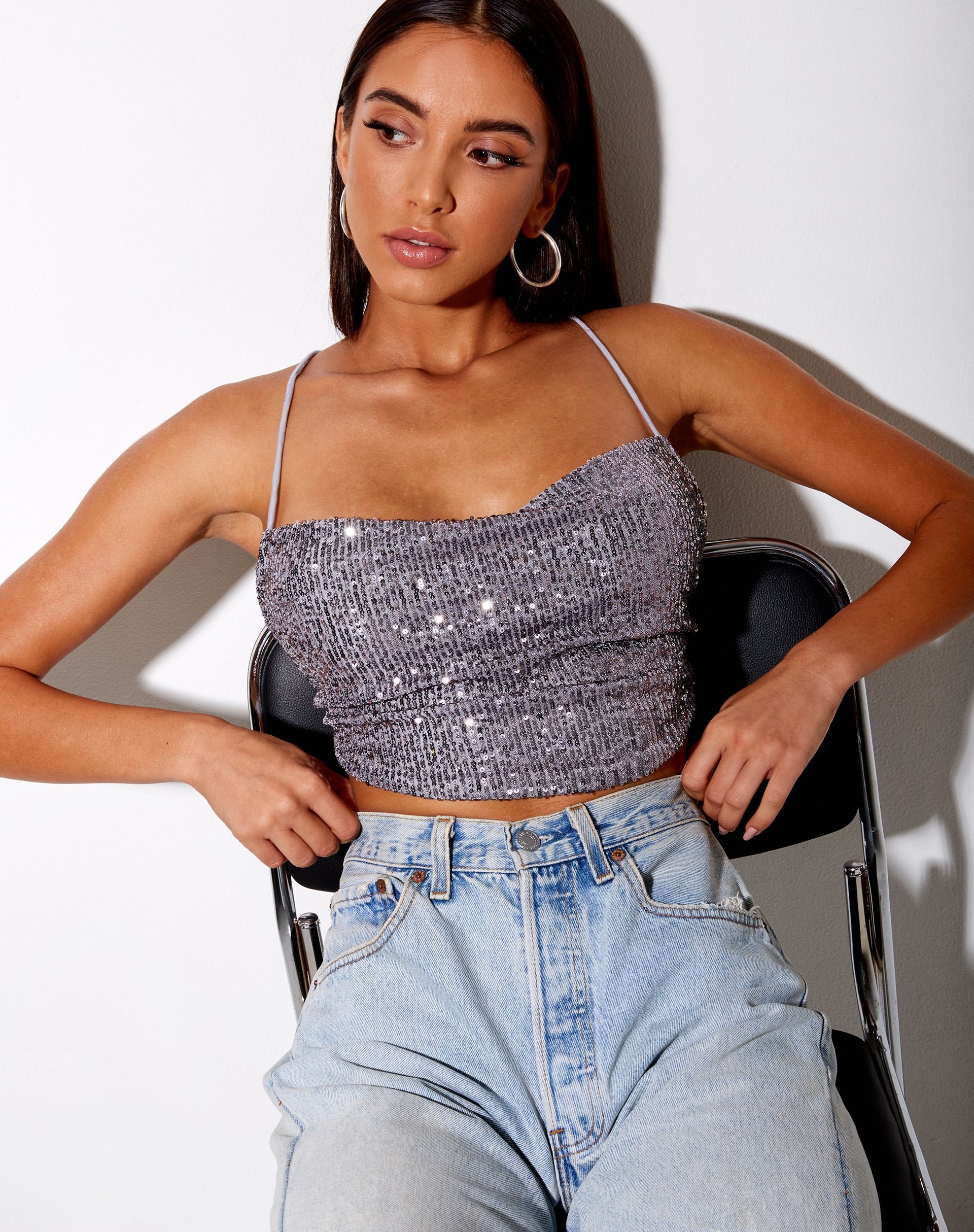 Bild von Laxmi Crop Top in Drape Pailletten Silber