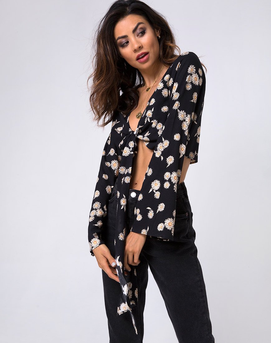 Bild von Laya Wrap Top in Grunge Daisy Floral