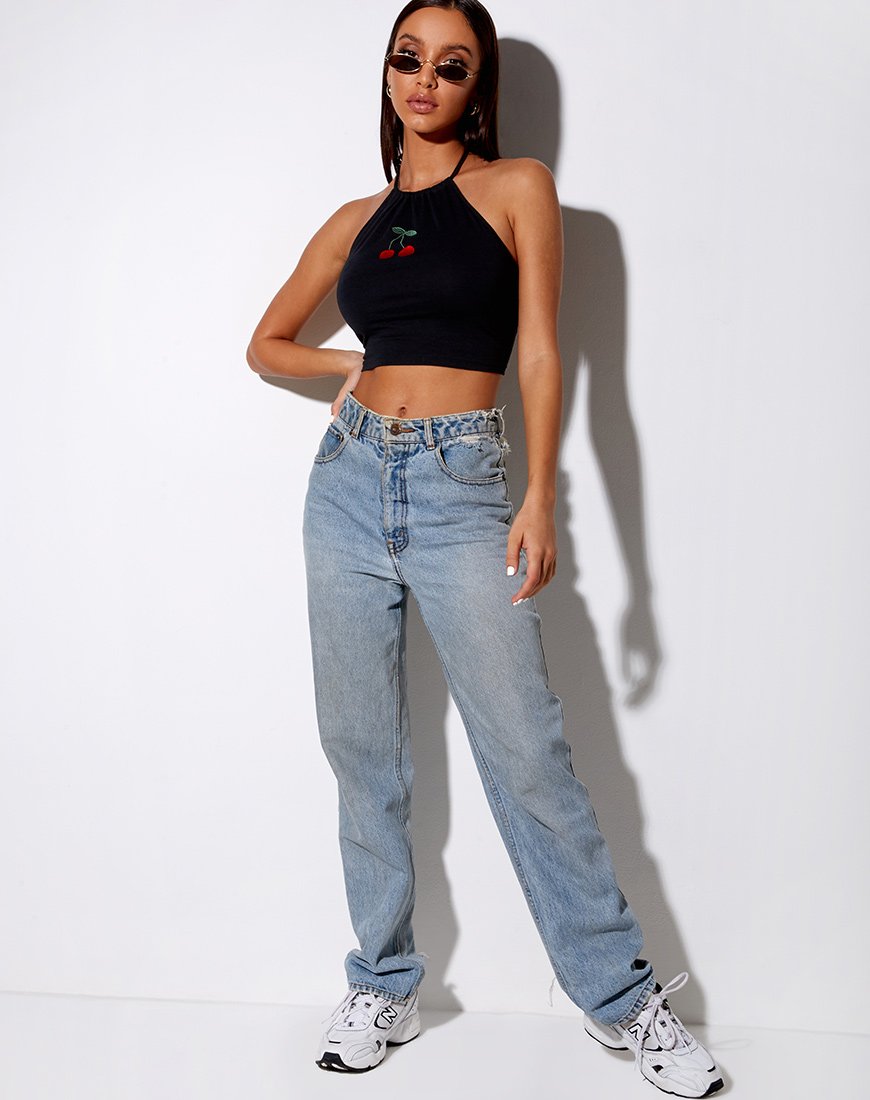 Bild von Lean Crop Top in Schwarz Cherry Embro