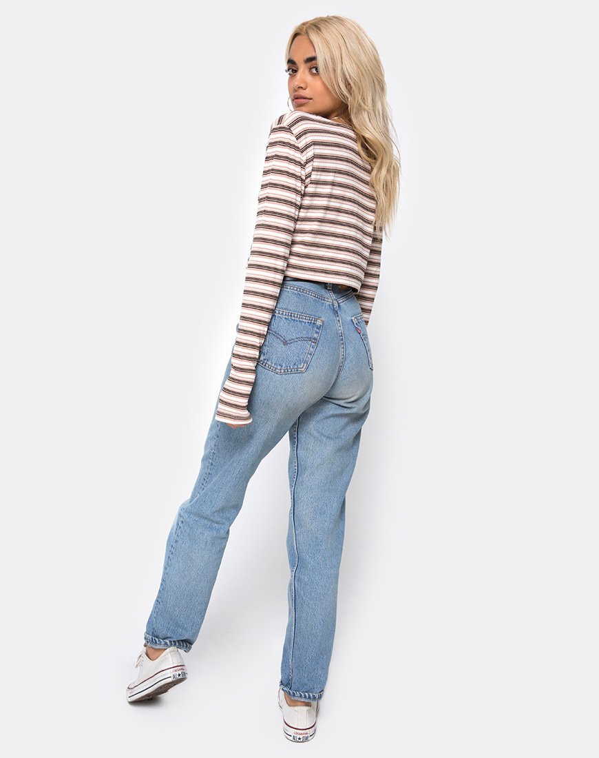 Image of Lesea Crop Top aus Rippenstreifen Creme Schwarz und Tan