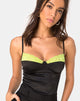 Image of Letta Mieder aus schwarzem Satin mit limonenfarbenem Spitzenbesatz
