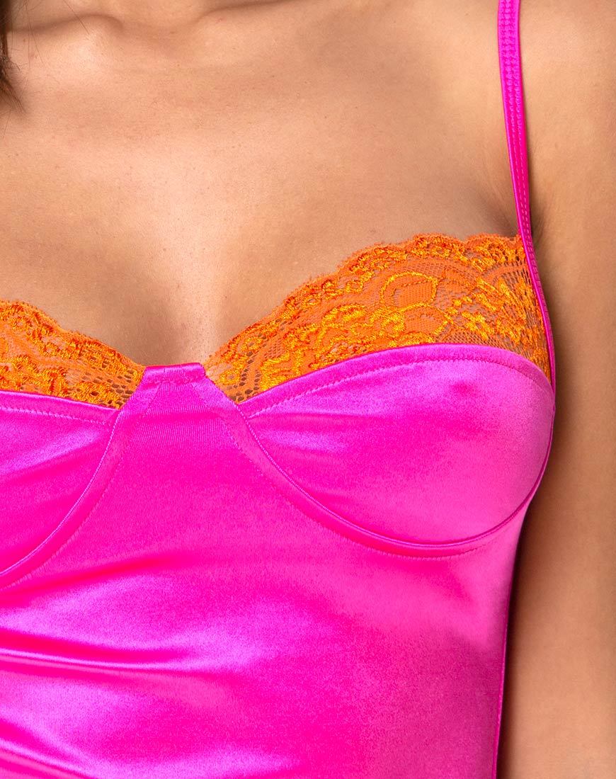 Image of Letta Mieder in Rosa mit orangefarbener Spitze