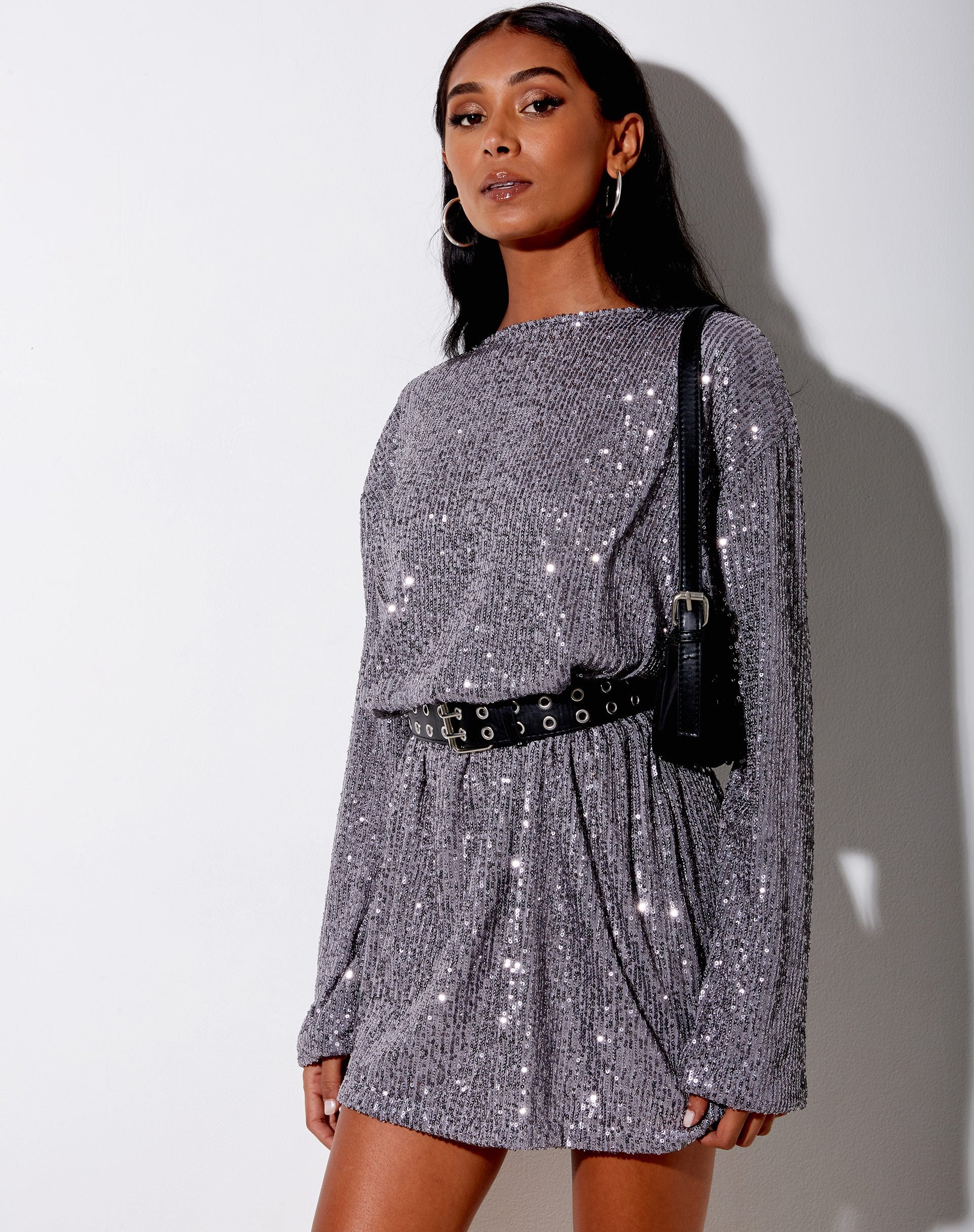 Image of Liama Kleid aus Stretch-Pailletten Silber