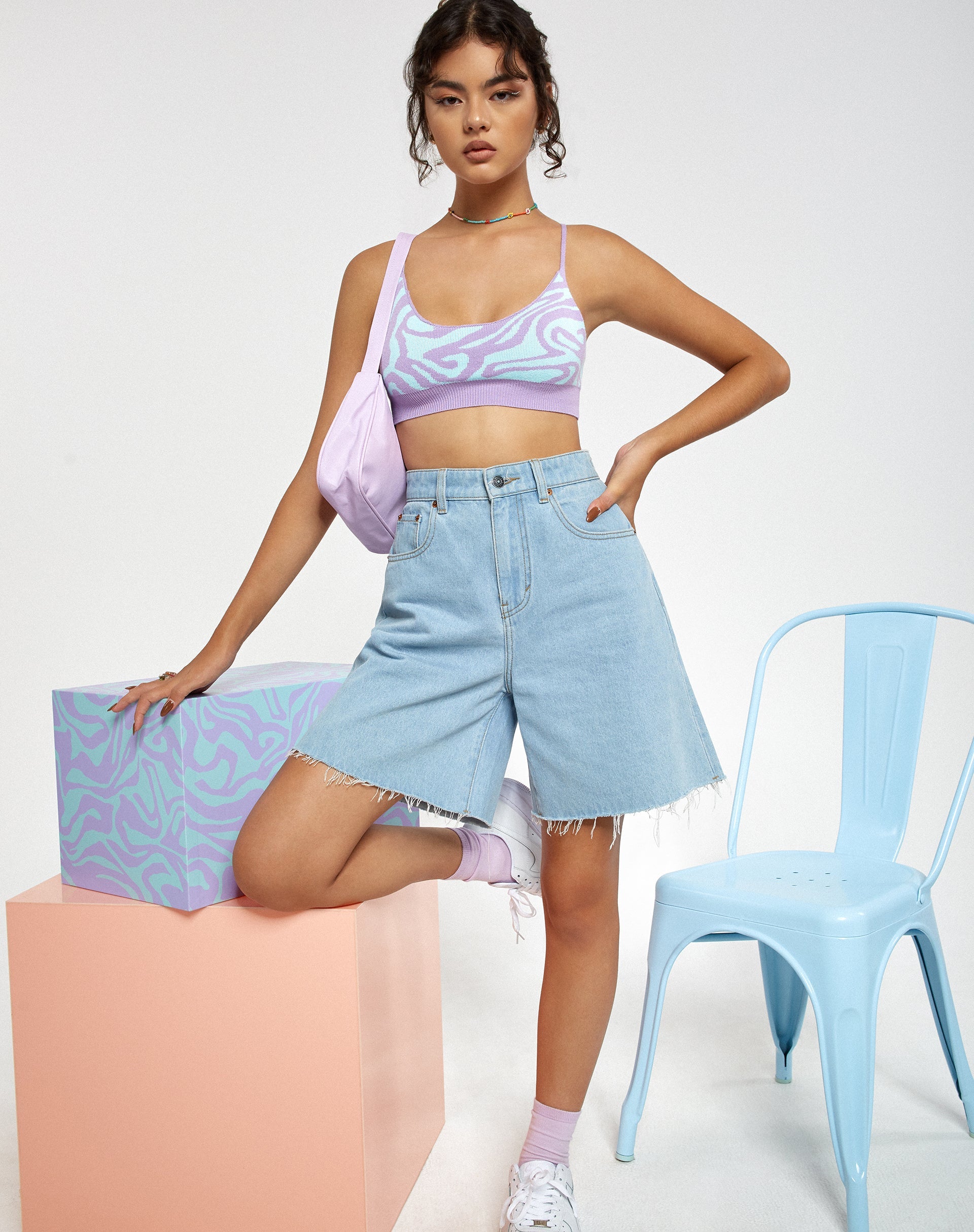 Image of Motel X Barbara Kristoffersen Lian Crop Top in Knit Jagged Swirl Lavendel und Mint