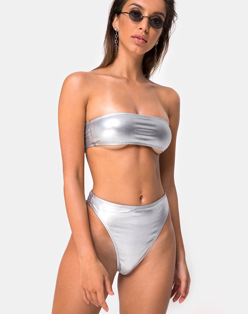 Lien Bikini-Oberteil in Metallic-Silber