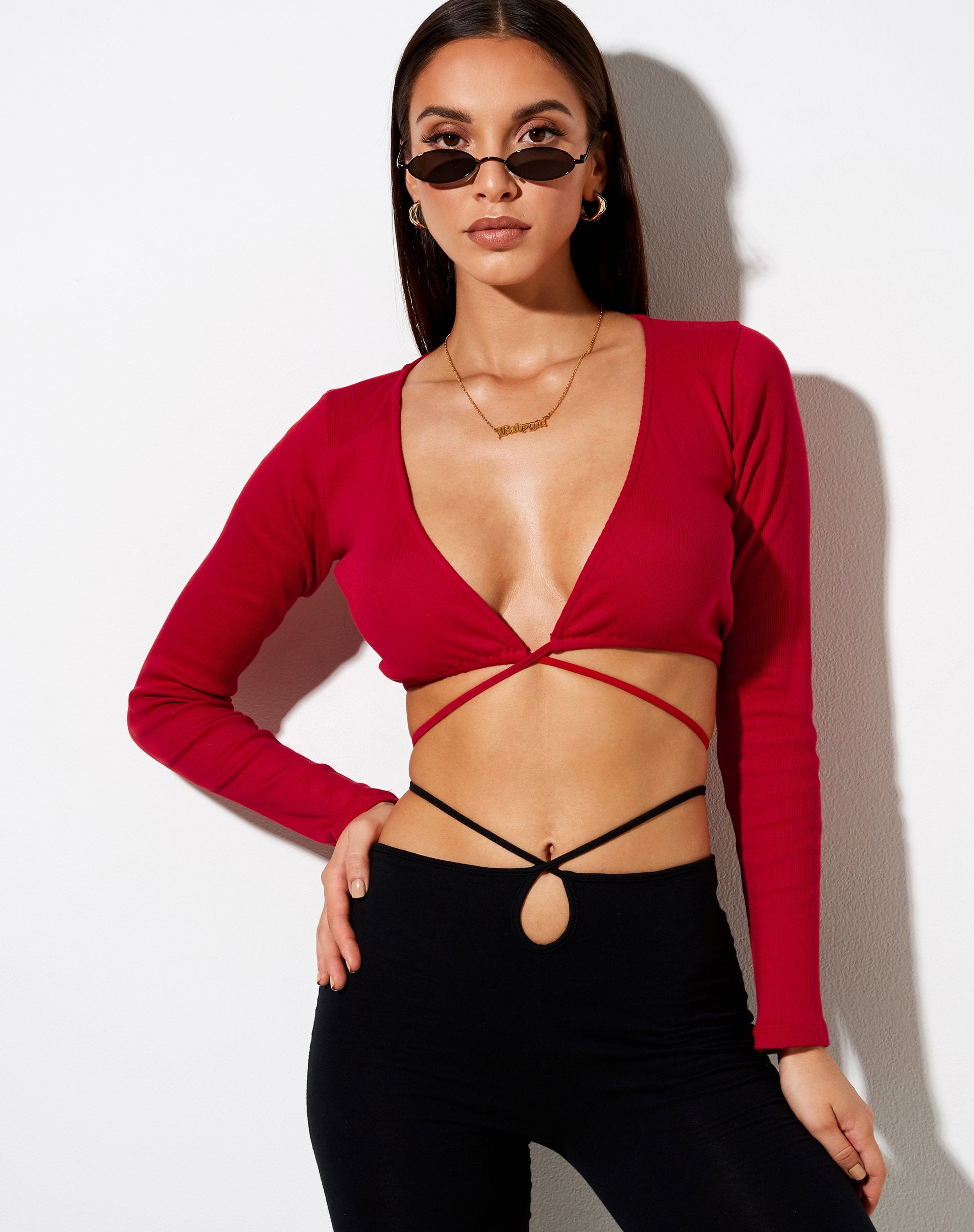 Bild von Lieneva Crop Top in Rippe Racing Rot