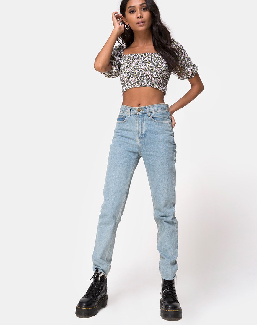 Bild von Lilian Crop Top in Floral Field Olive