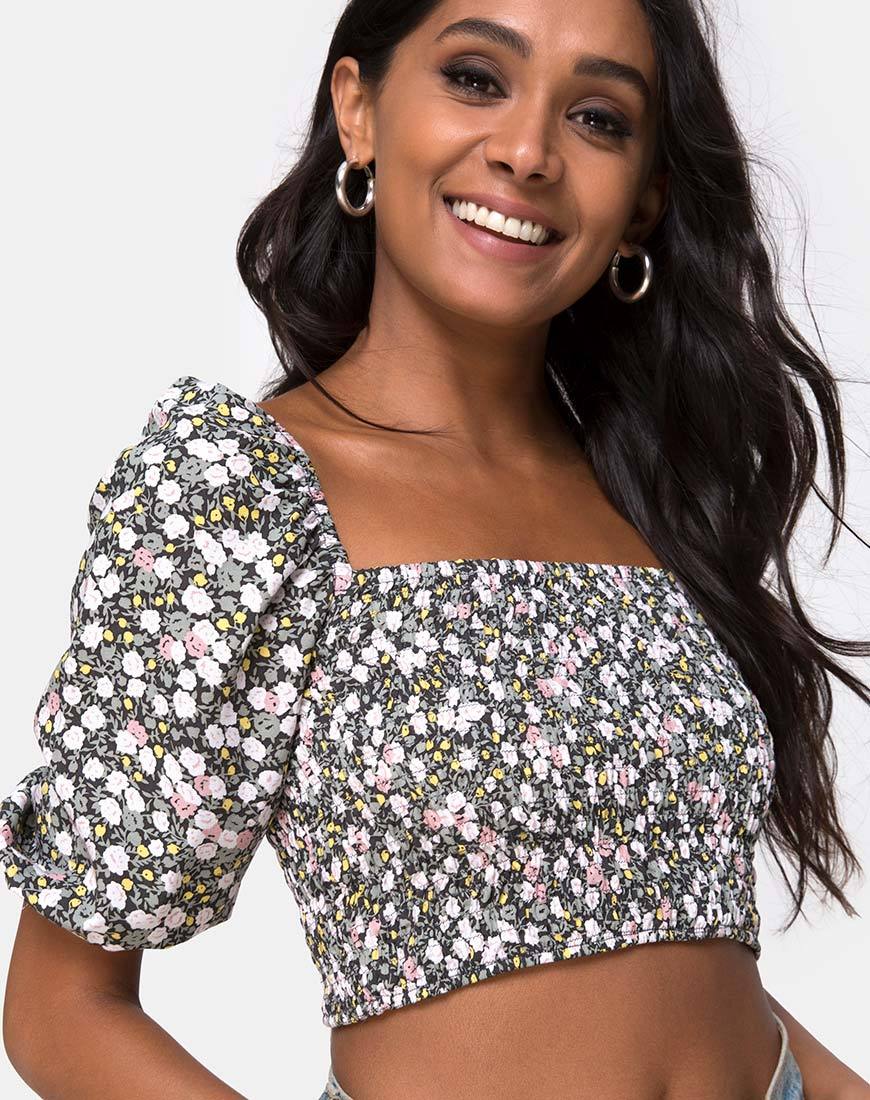 Bild von Lilian Crop Top in Floral Field Olive