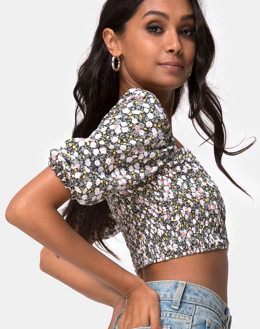 Bild von Lilian Crop Top in Floral Field Olive
