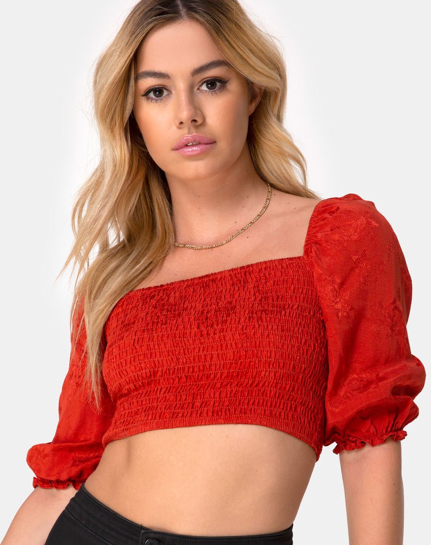 Lilian Crop Top aus Satin Rose Rust