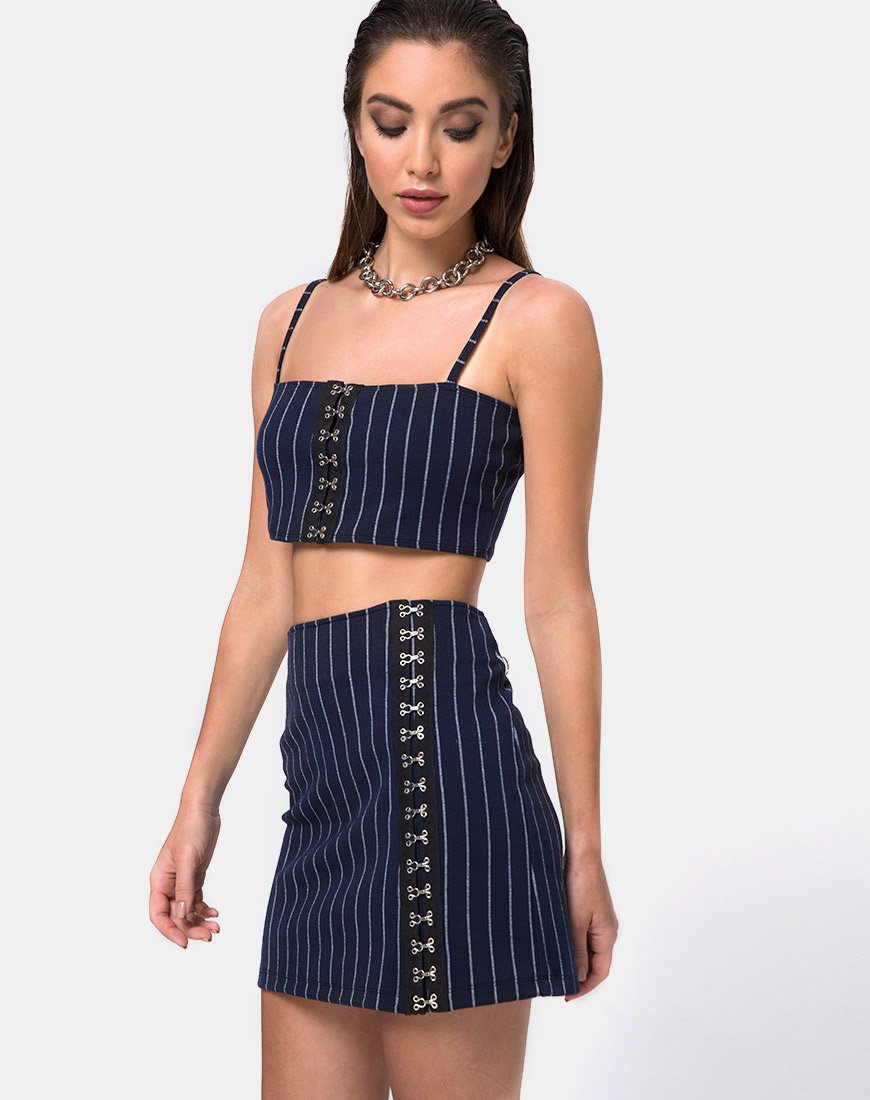 Bild von Lilu A Line Rock in Navy Nadelstreifen