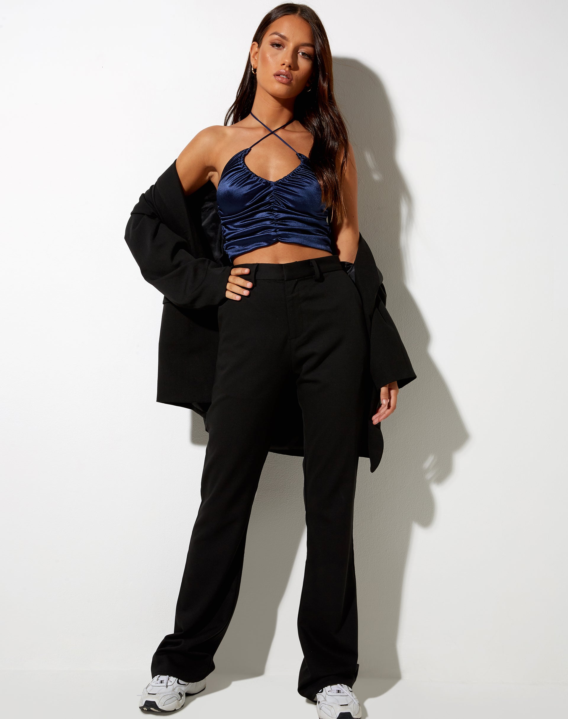 Image of Lily Crop Top aus Satin und Elasthan Inky Blue