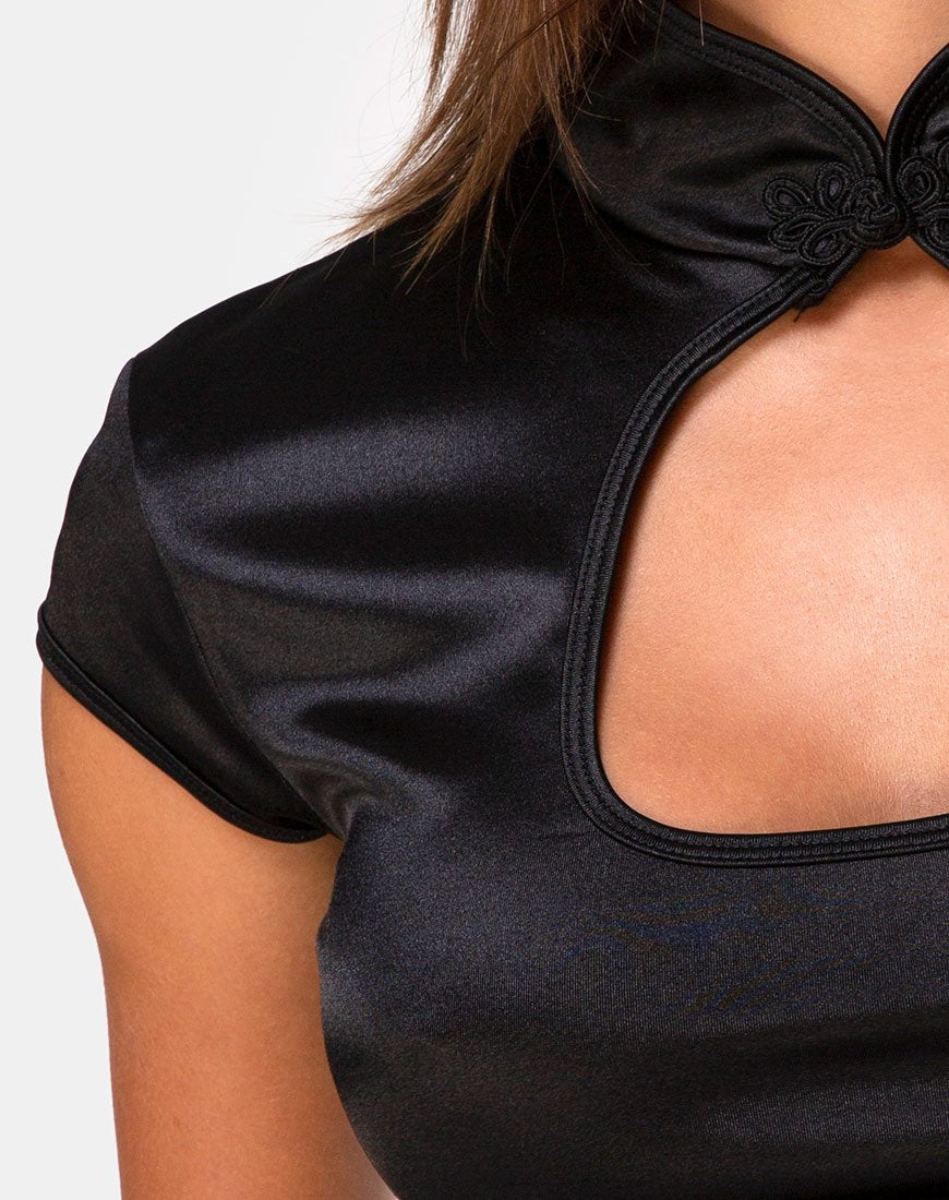 Image of Lina Crop Top aus Satin Schwarz