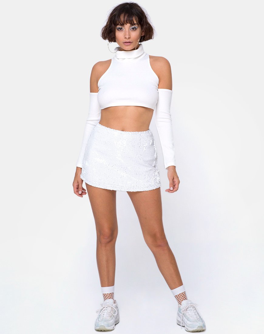 Bild von Loaiza Cold Shouder Top in Mini Rib Weiß
