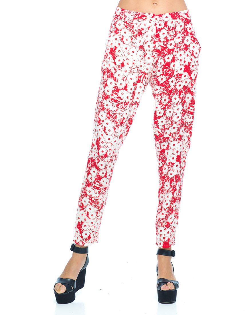 Motel Logan Peg Leg-Hose in Xerox Daisy Rot
