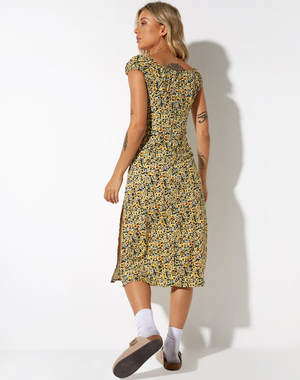 Lona Midikleid in frühlingshaftem Ditsy Gelb