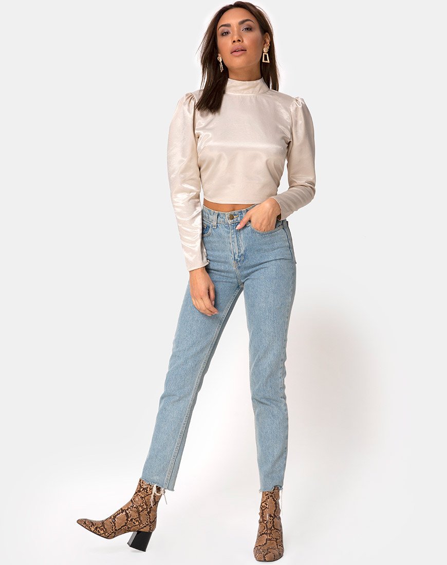 Image of Lona Langarm-Top aus Satin Creme