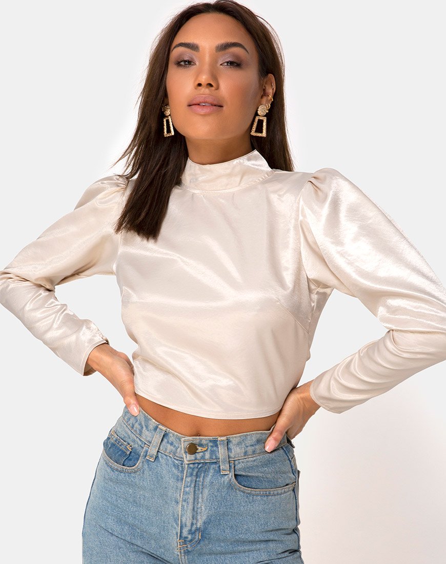 Lona Langarm-Top aus Satin Creme