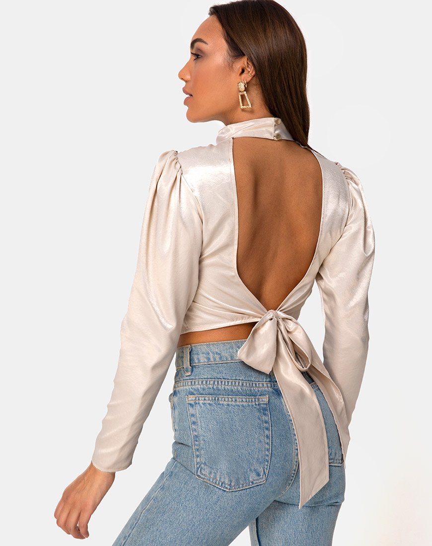 Lona Langarm-Top aus Satin Creme