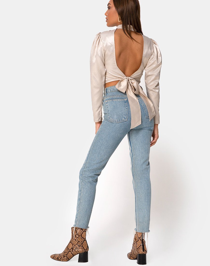 Image of Lona Langarm-Top aus Satin Creme
