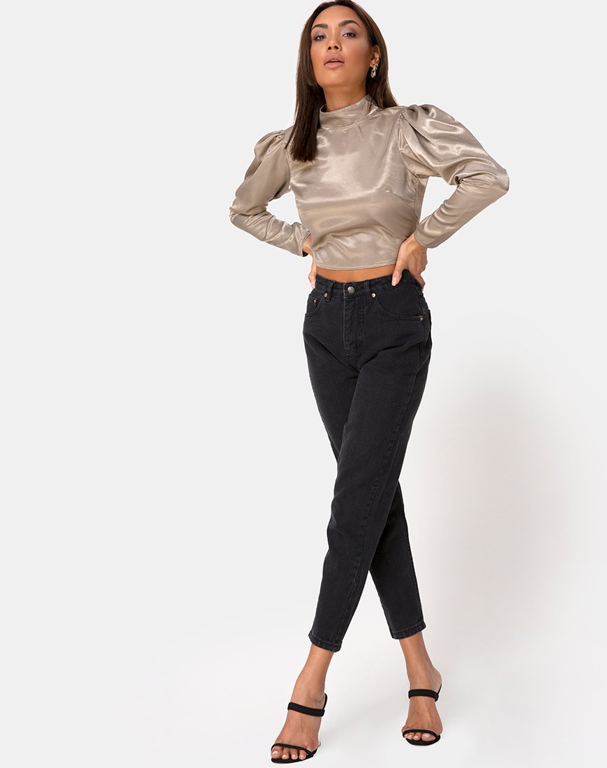 Image of Lona Langarm-Top in Satin Taupe