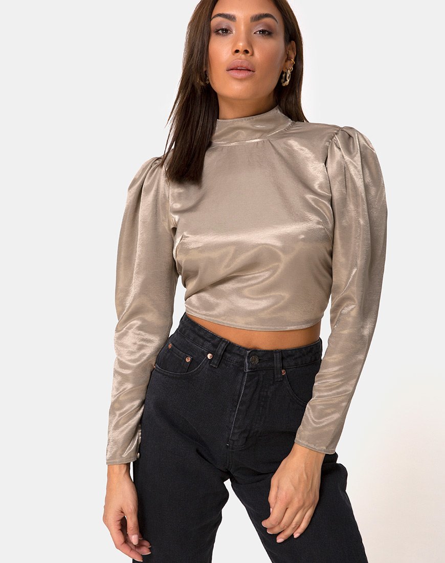Lona Langarm-Top in Satin Taupe