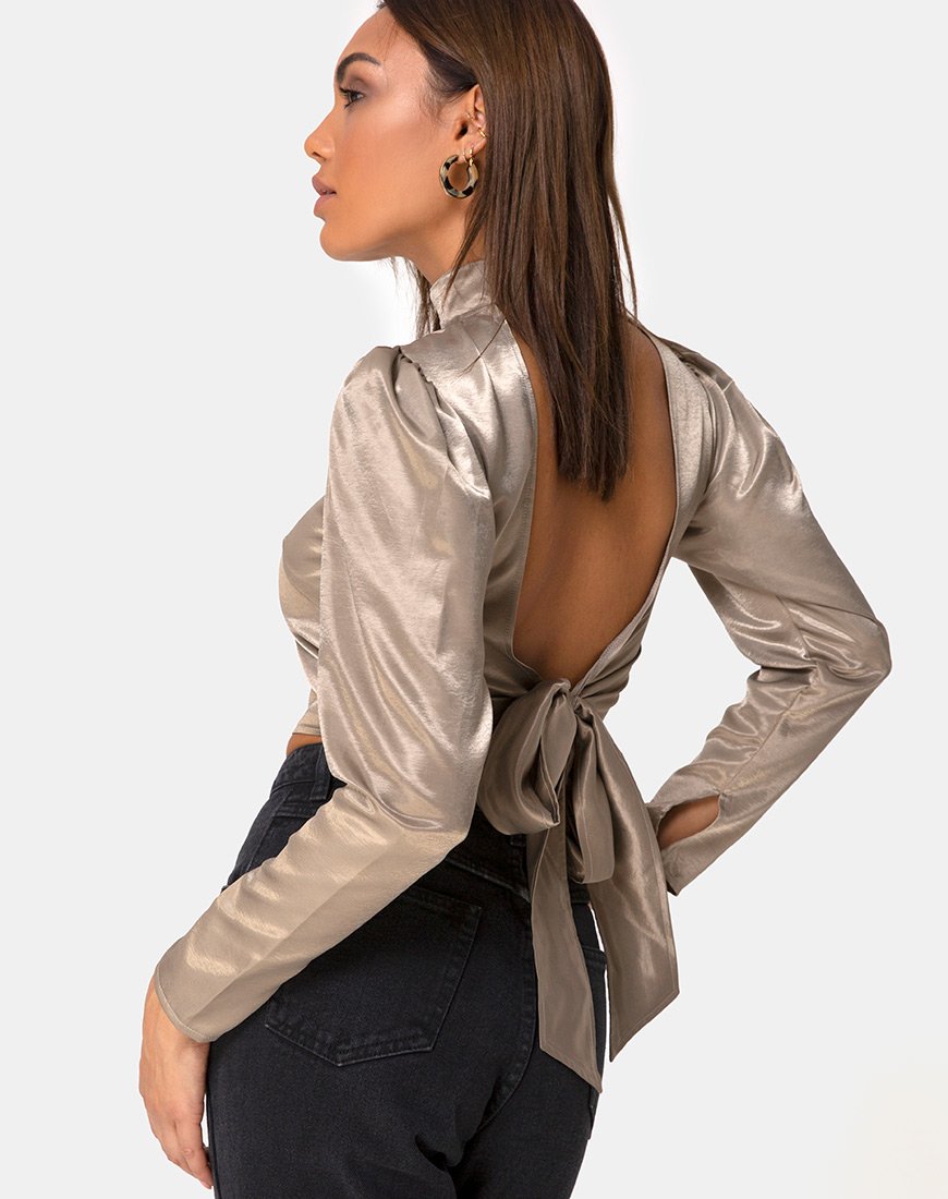 Lona Langarm-Top in Satin Taupe
