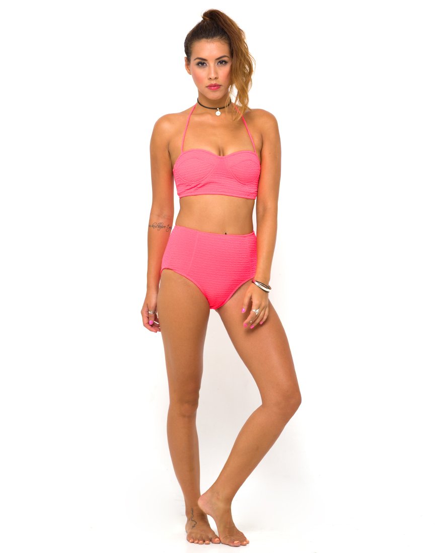 Motel Langarm-Bikini-Oberteil in Neon-Pink