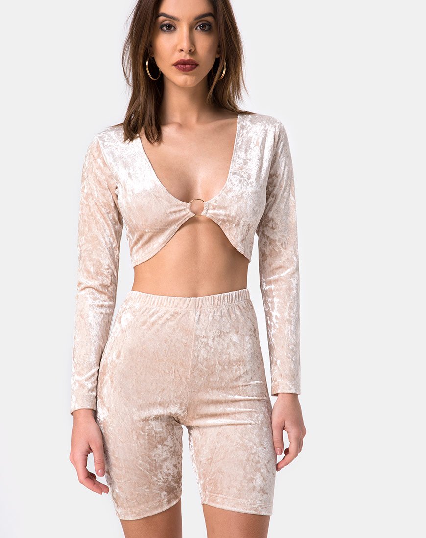 Bike Short aus cremefarbenem Crushed Velvet