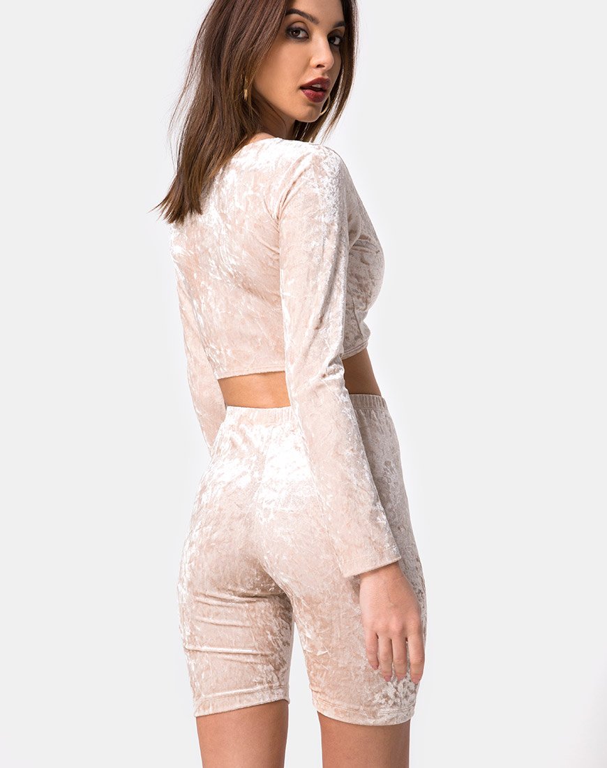 Bike Short aus cremefarbenem Crushed Velvet