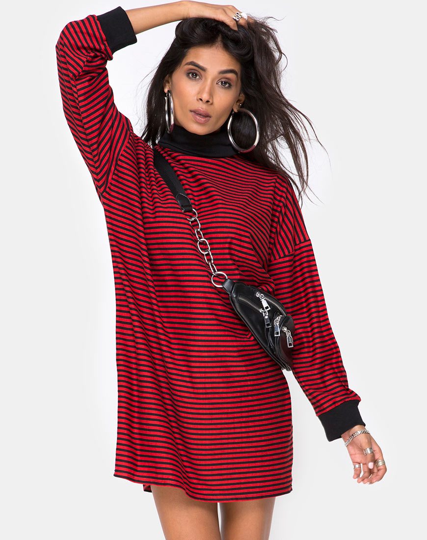 Losha Sweatshirt in Ministreifen Rot und Schwarz