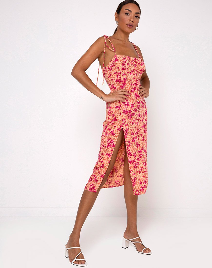 Image of Lotie Midikleid aus dunkler Wildblume Cantaloupe