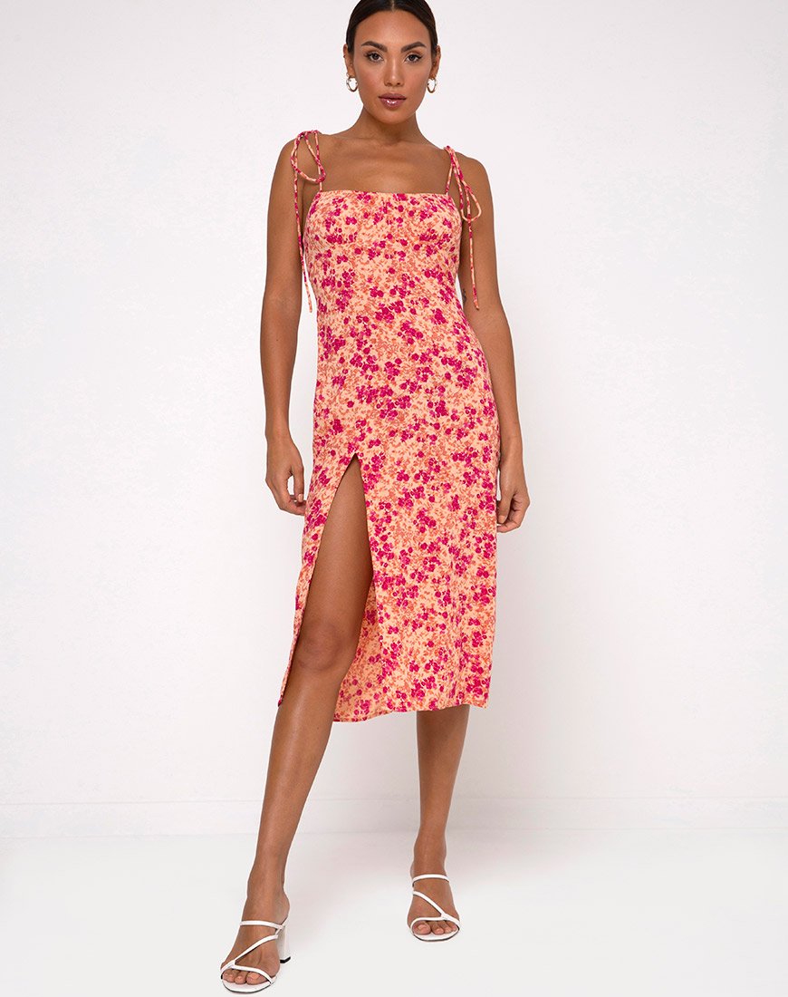 Image of Lotie Midikleid aus dunkler Wildblume Cantaloupe