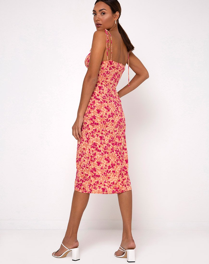 Image of Lotie Midikleid aus dunkler Wildblume Cantaloupe