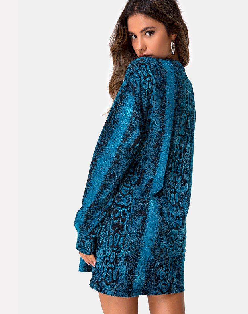Lotsun Pullover Kleid in Schlangenblau