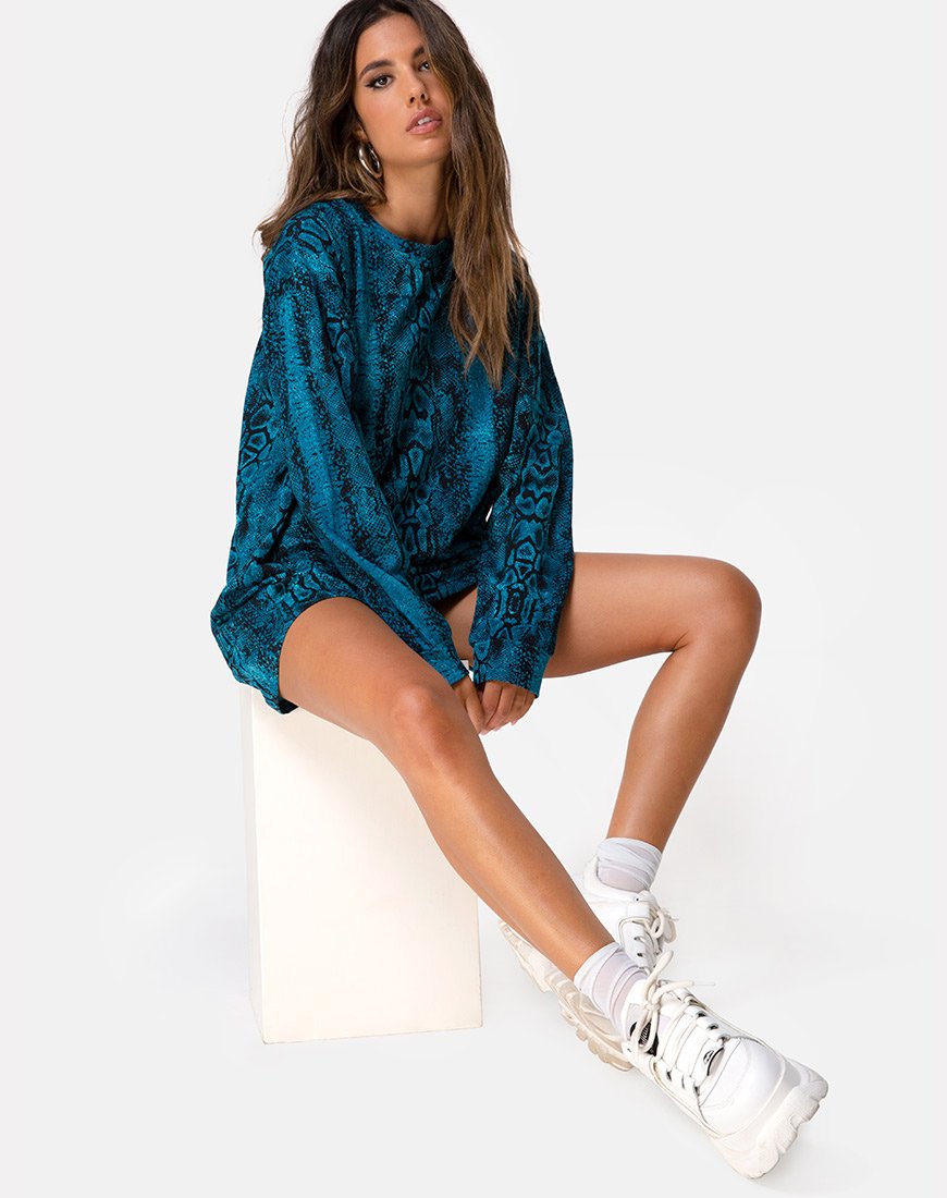 Lotsun Pullover Kleid in Schlangenblau
