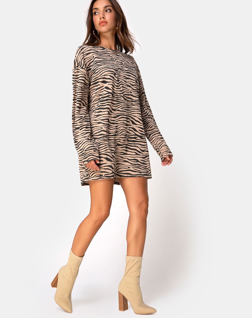 Bild von Lotsun Pullover Kleid in 90s Zebra Taupe