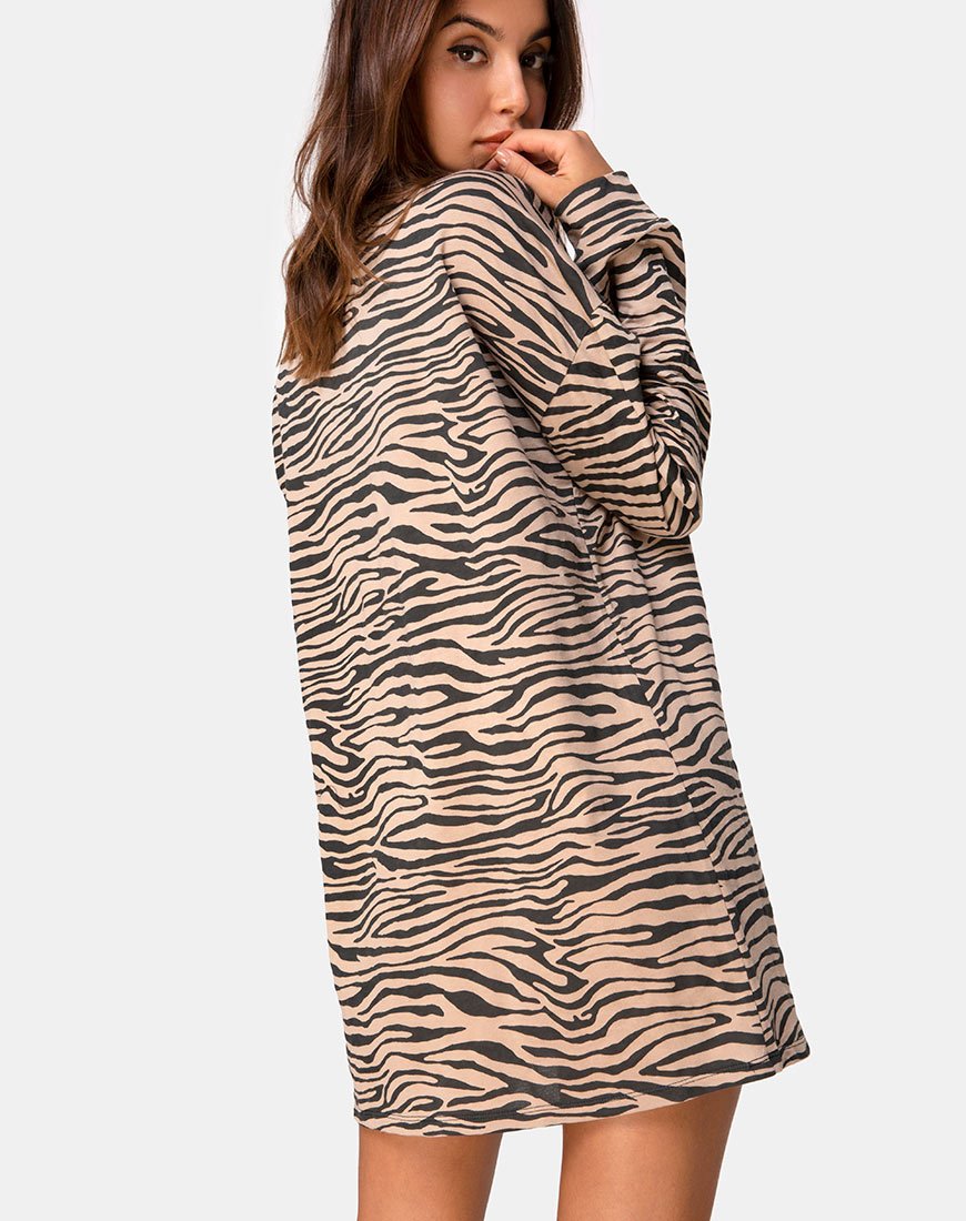 Bild von Lotsun Pullover Kleid in 90s Zebra Taupe