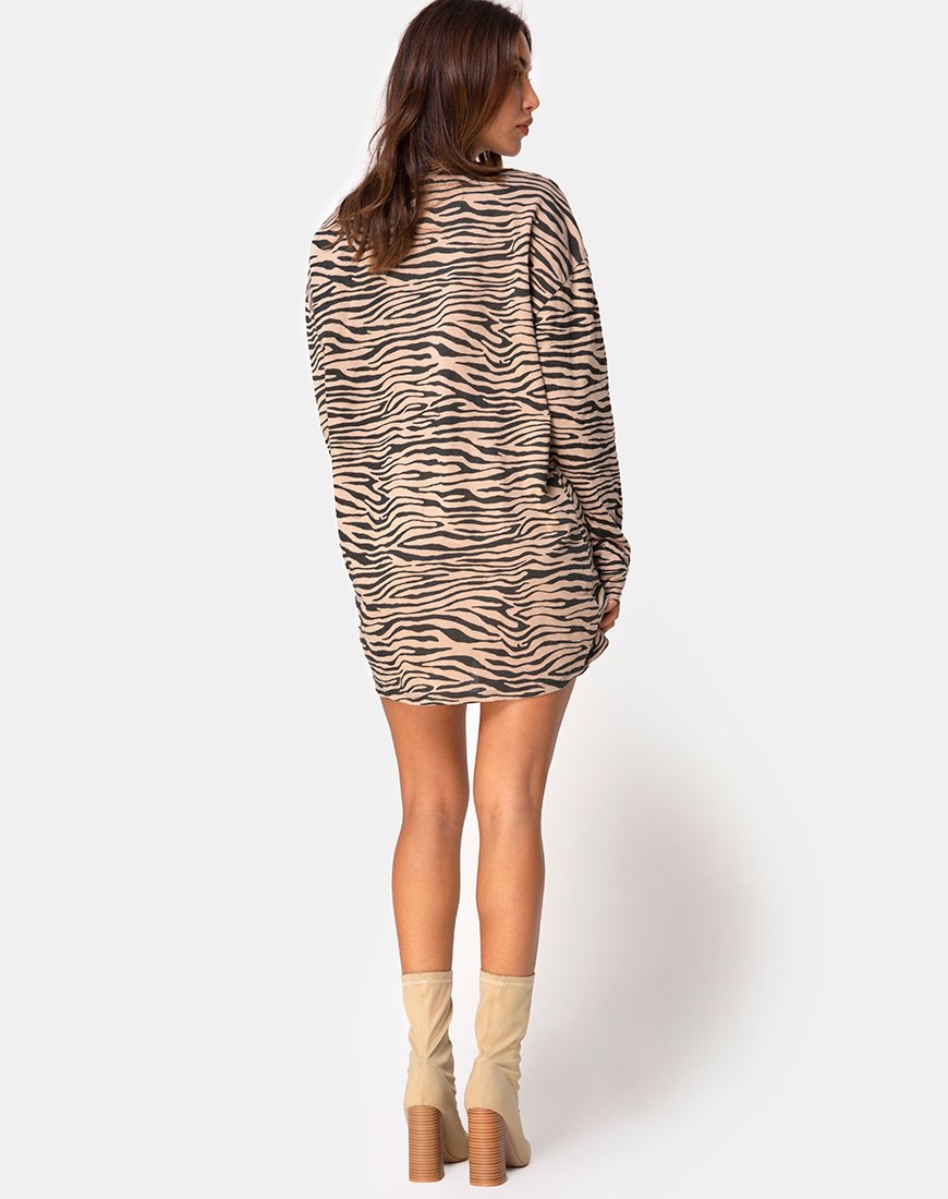 Bild von Lotsun Pullover Kleid in 90s Zebra Taupe