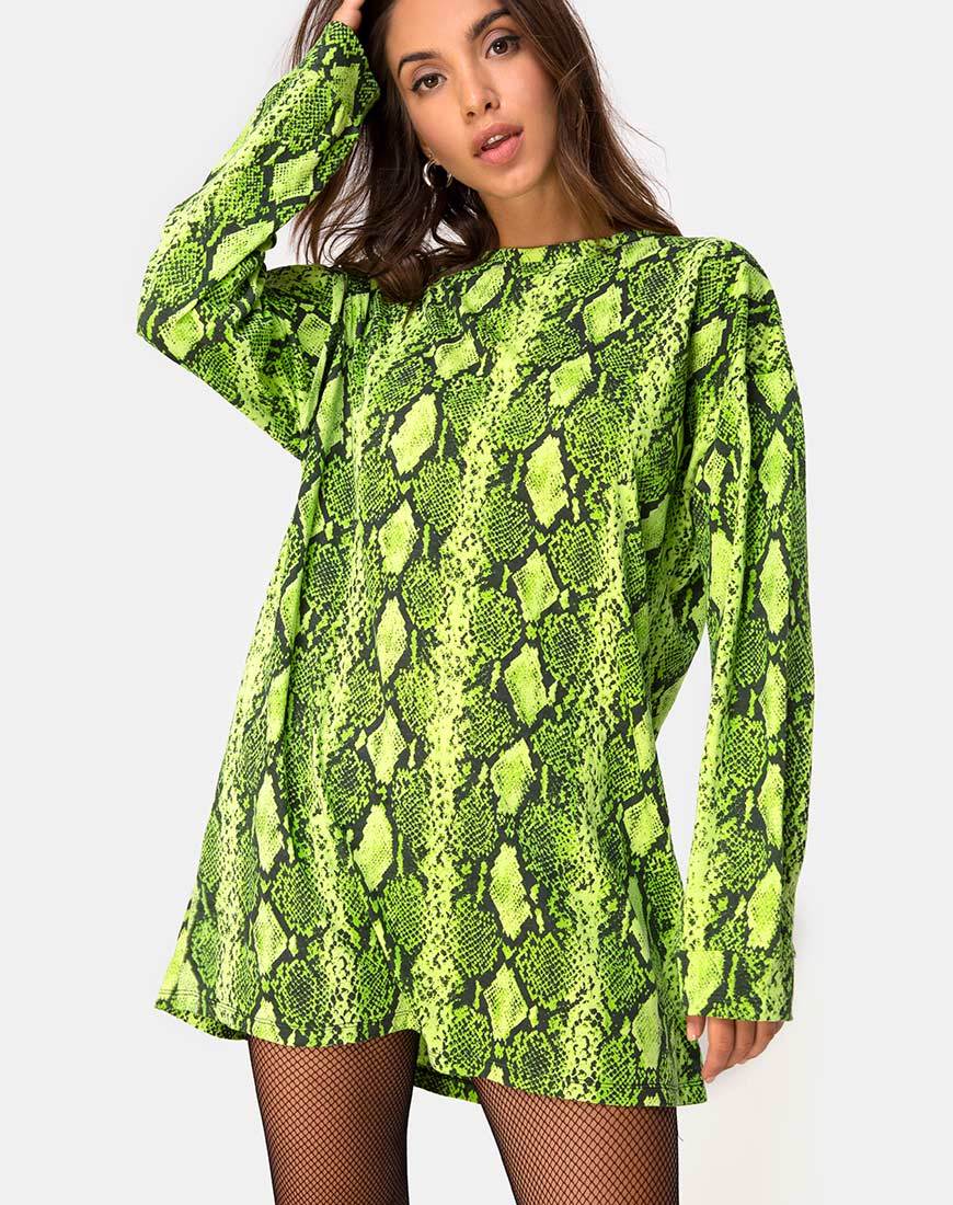 Lotsun Pullover Kleid in Snake Lime