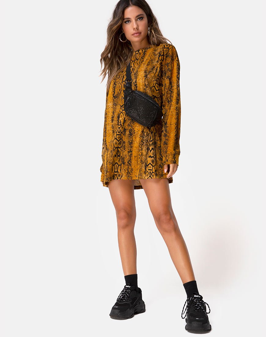 Image of Lotsun Pullover Kleid in Snake Senf
