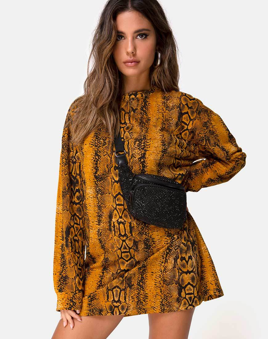 Lotsun Pullover Kleid in Snake Mustard