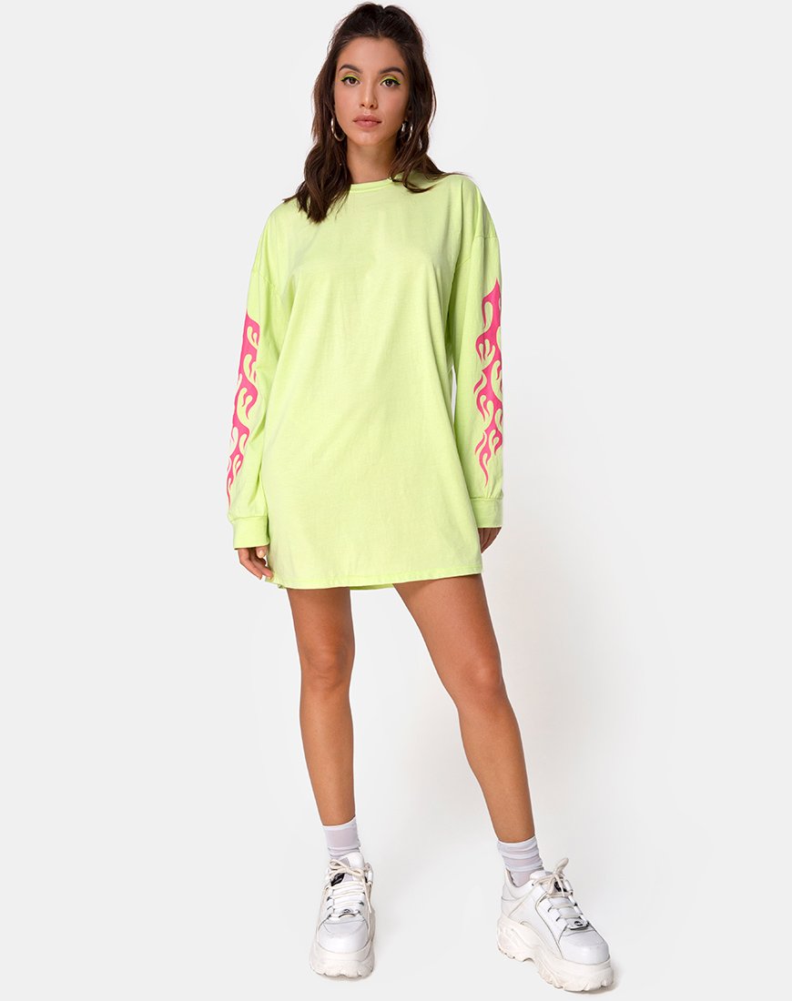 Image of Lotsun Sweatshirt in Flurogrün mit Flamme