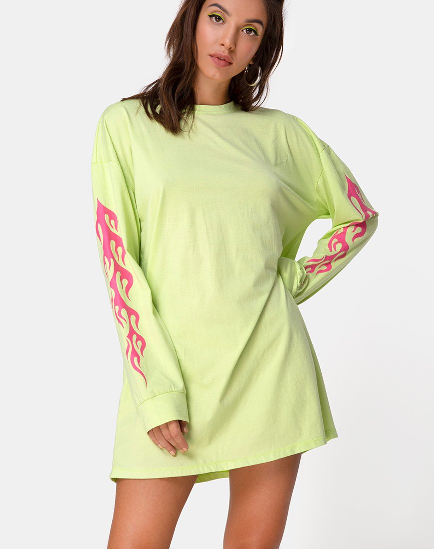 Lotsun Sweatshirt in Flurogrün mit Flamme