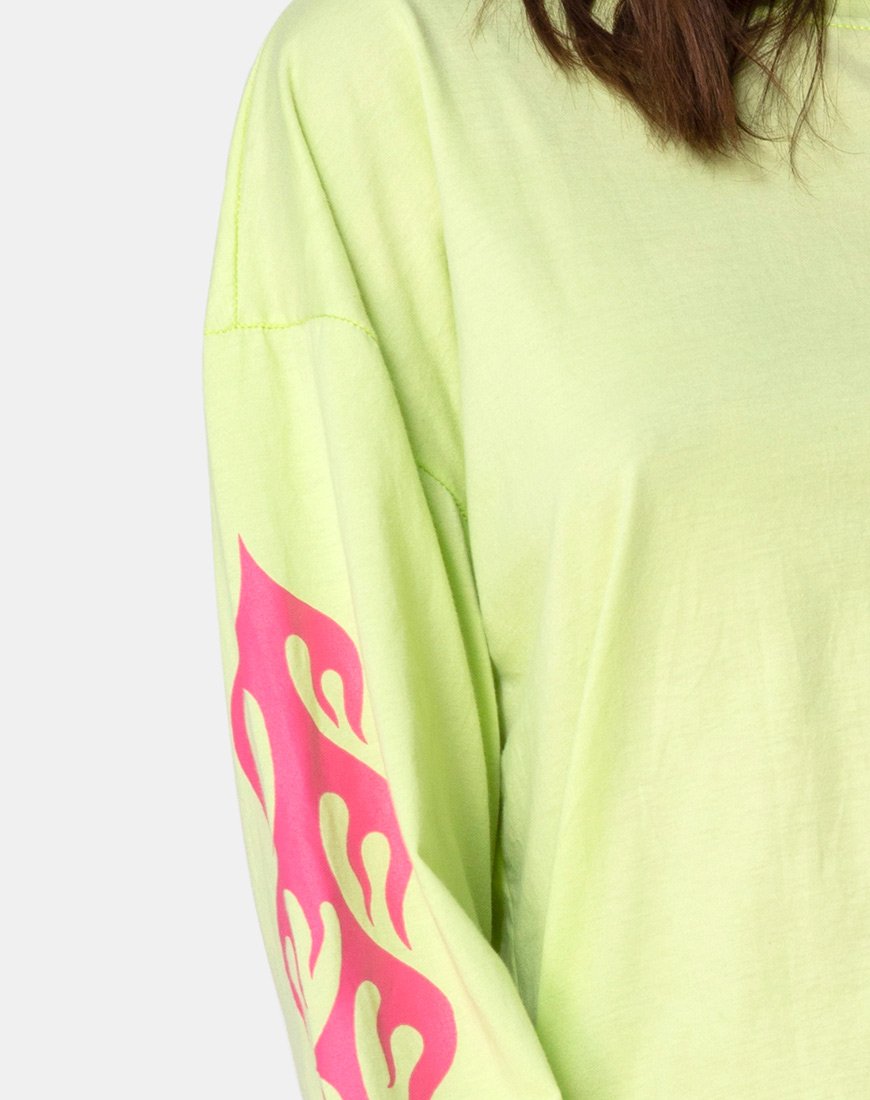 Image of Lotsun Sweatshirt in Flurogrün mit Flamme