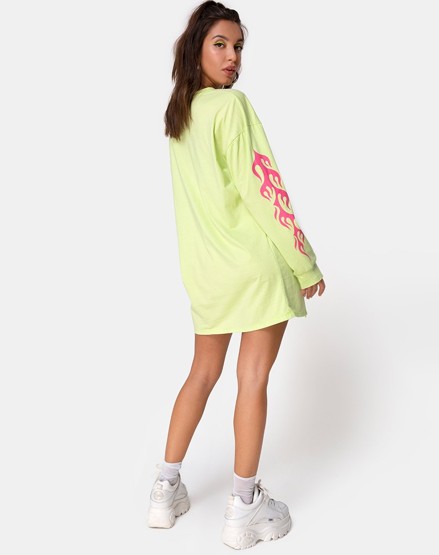 Image of Lotsun Sweatshirt in Flurogrün mit Flamme