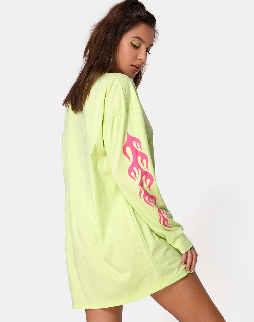 Lotsun Sweatshirt in Flurogrün mit Flamme