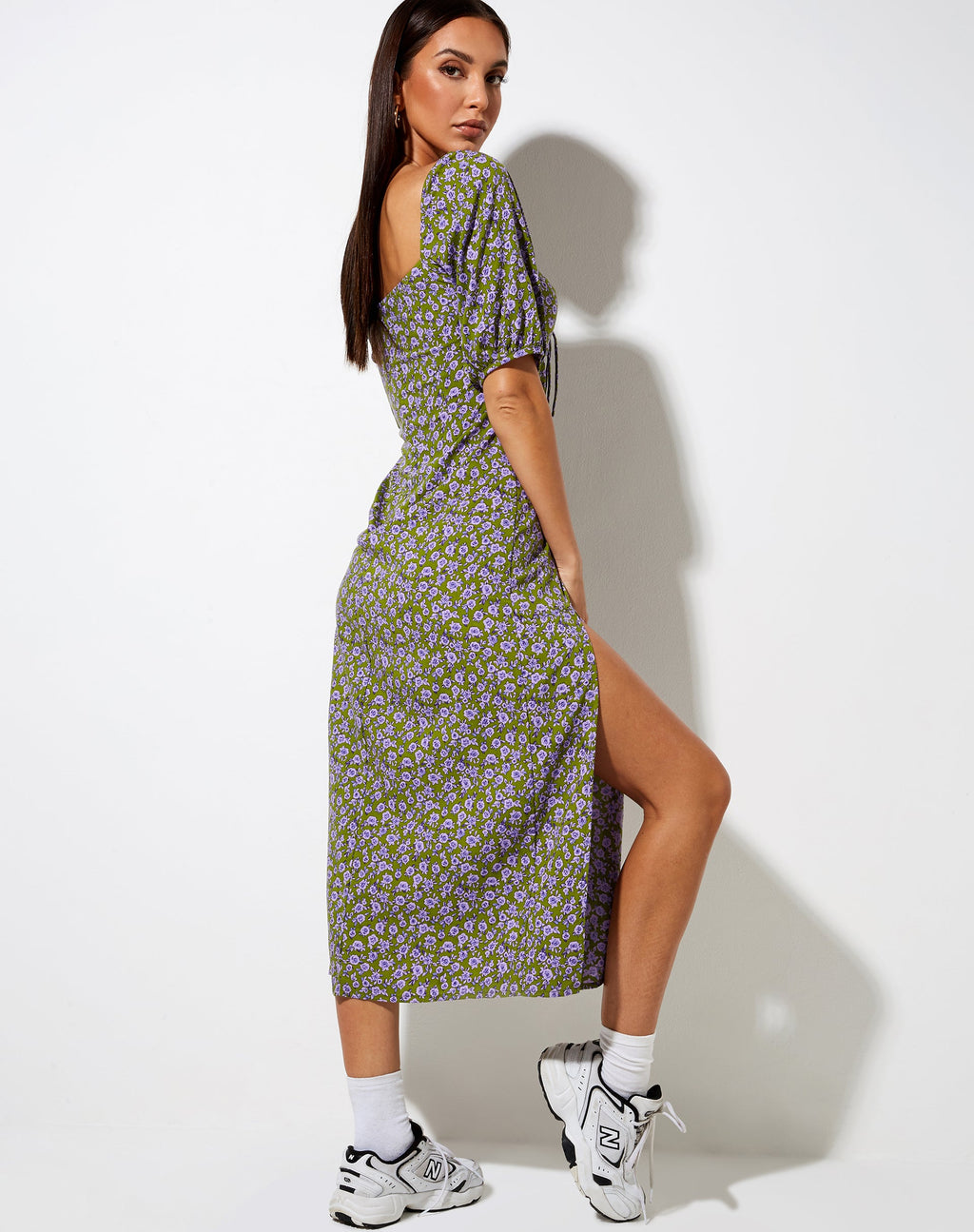 Lourgia Midikleid in Herbstblüte Khaki