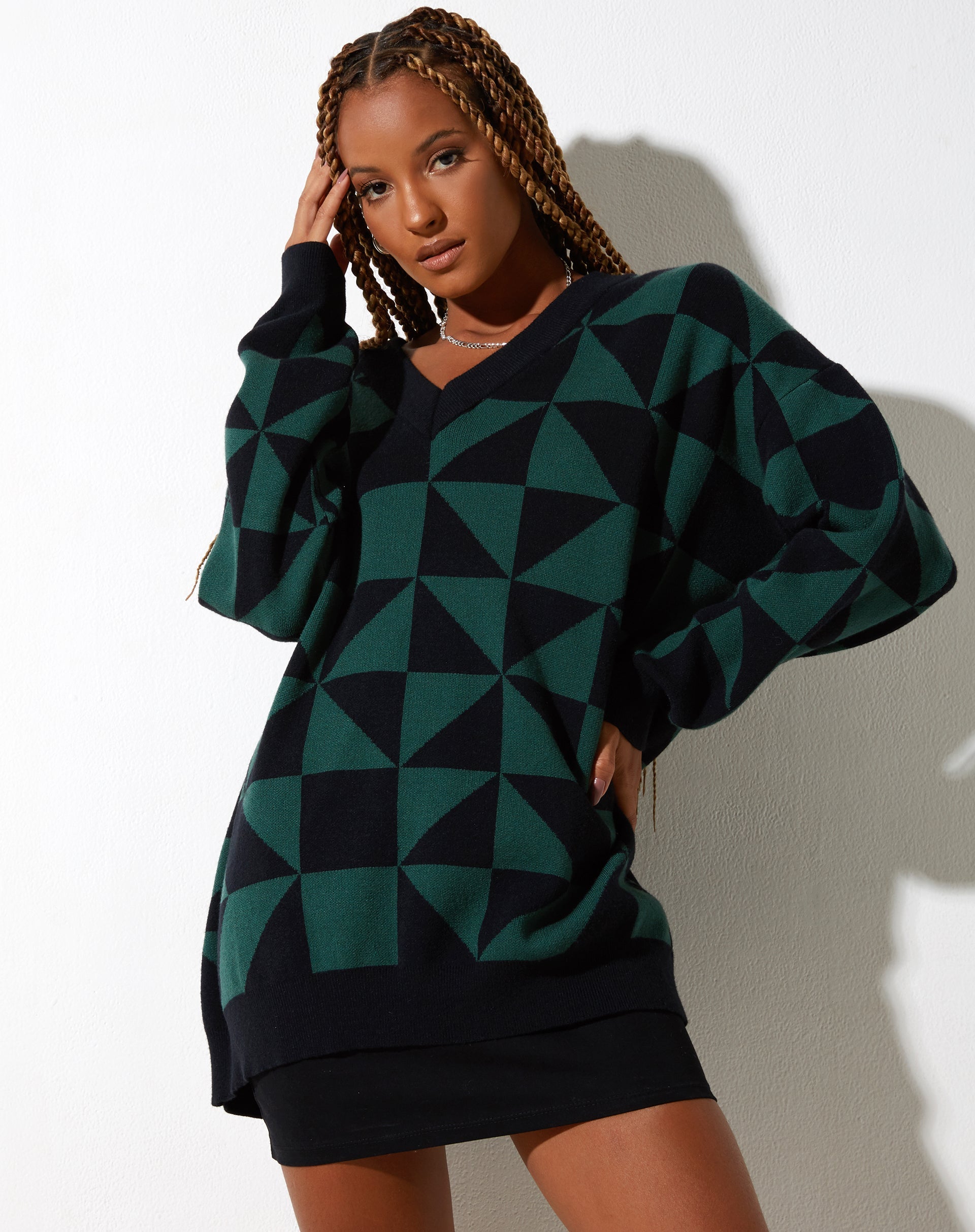 Image of Lulees Pullover in Large Geo Schwarz und Grün