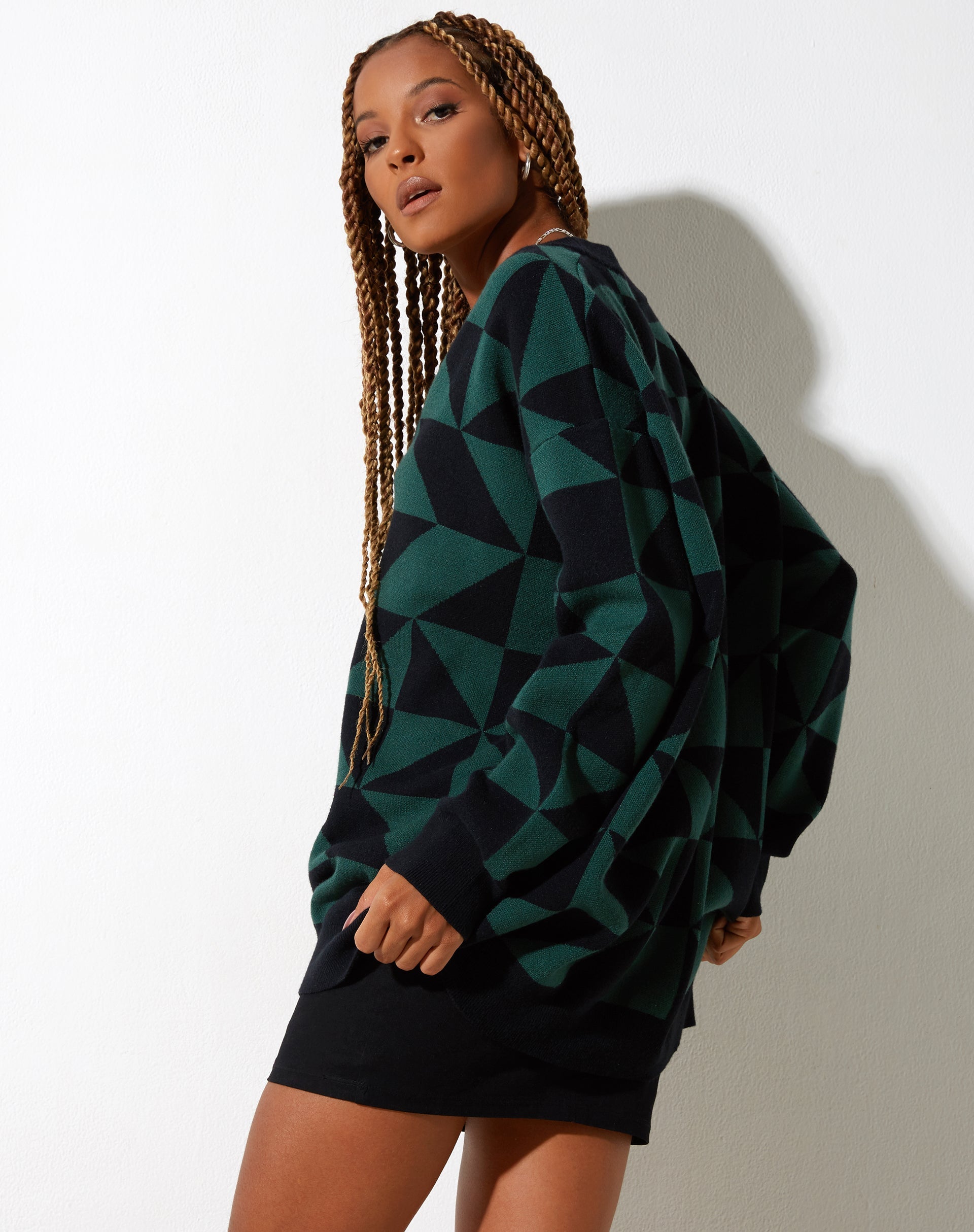 Image of Lulees Pullover in Large Geo Schwarz und Grün